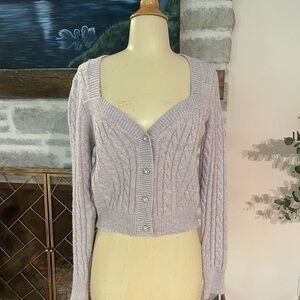 Lavender button up sweater with crystal sparkling buttons